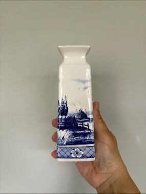 Vintage Blue and White Ceramic Porcelain Vase - Delft-Holland